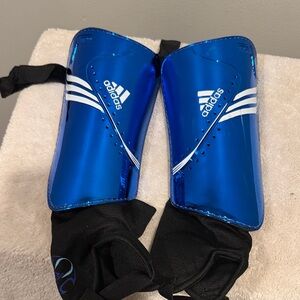 Adidas Metallic Blue Shin Guards with White Stripes